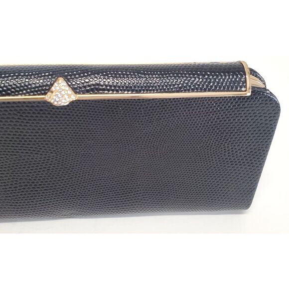 Banana Republic Clutch Black Small Purse Eve Bag Texture Leather w/ Clip Close - Picture 5 of 10